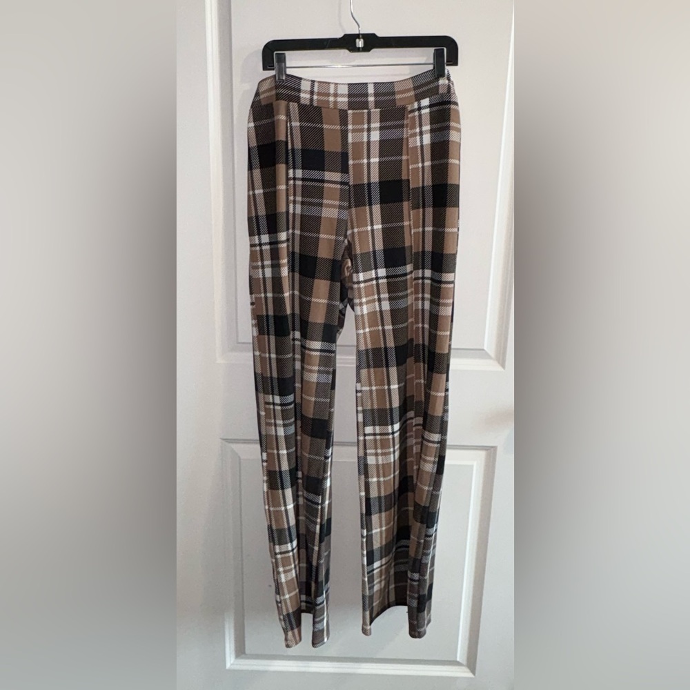 Women's Plaid Trousers - Black and Brown